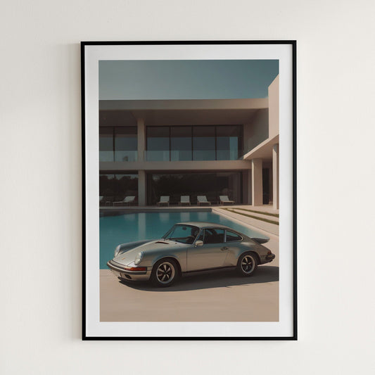 Grey Porsche 911 by the Pool