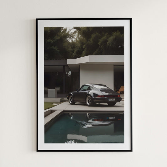 Grey Porsche 911 by the Pool