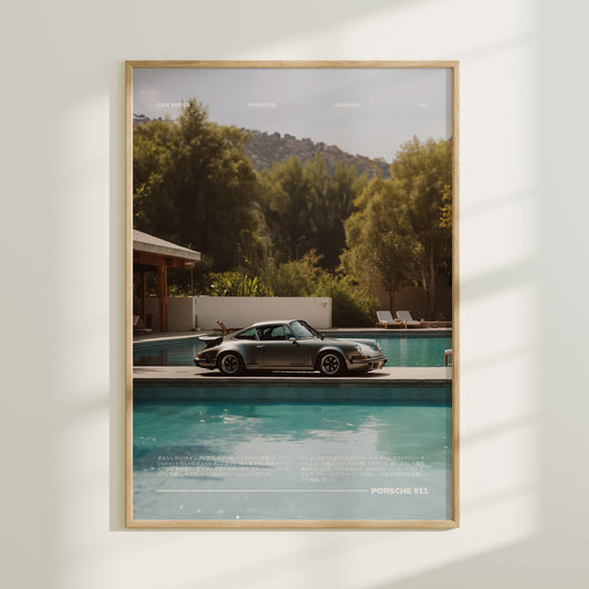 Grey Porsche 911 by the Pool